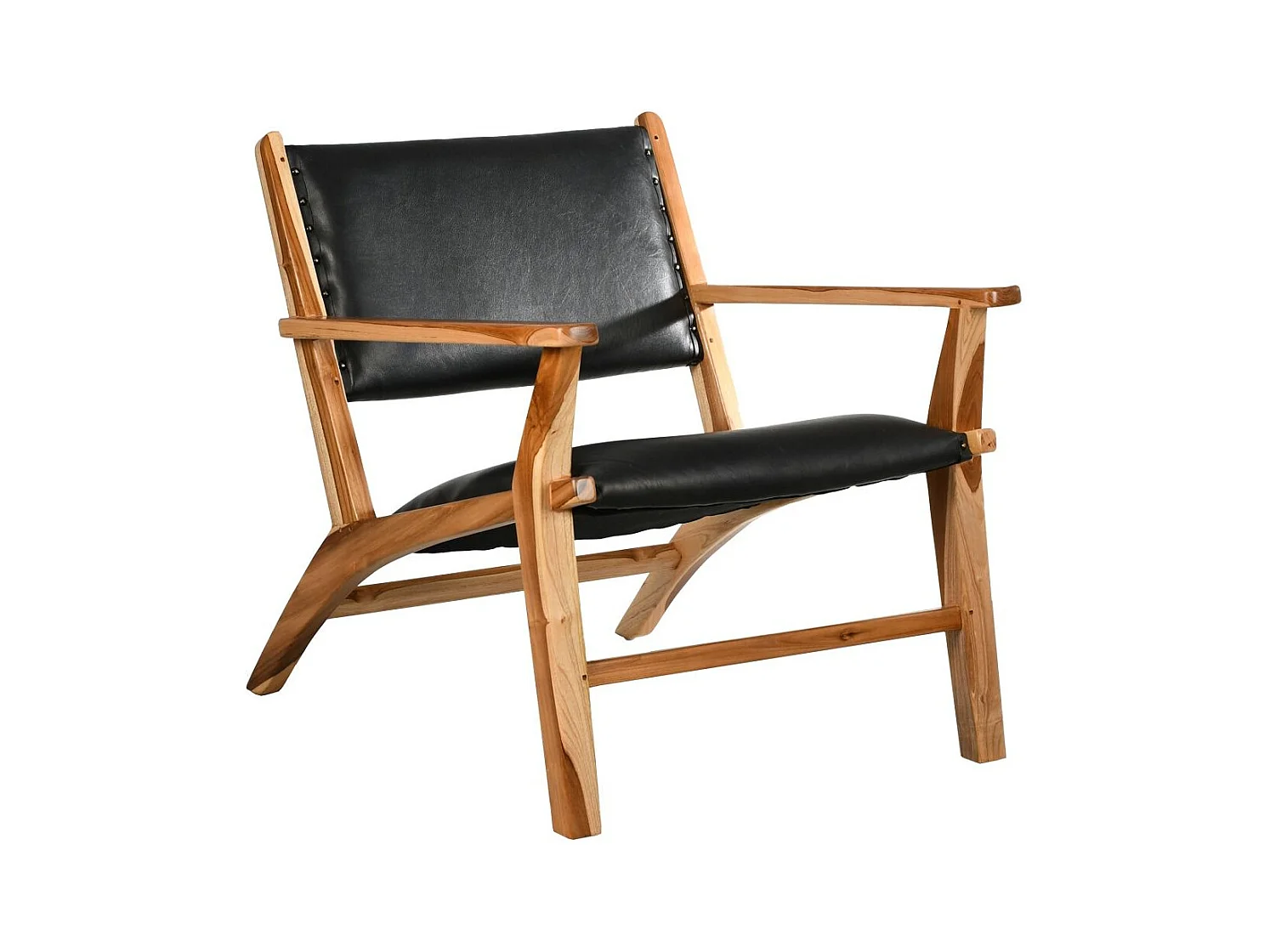 Fauteuil en teck et cuir de vache noir Makassar