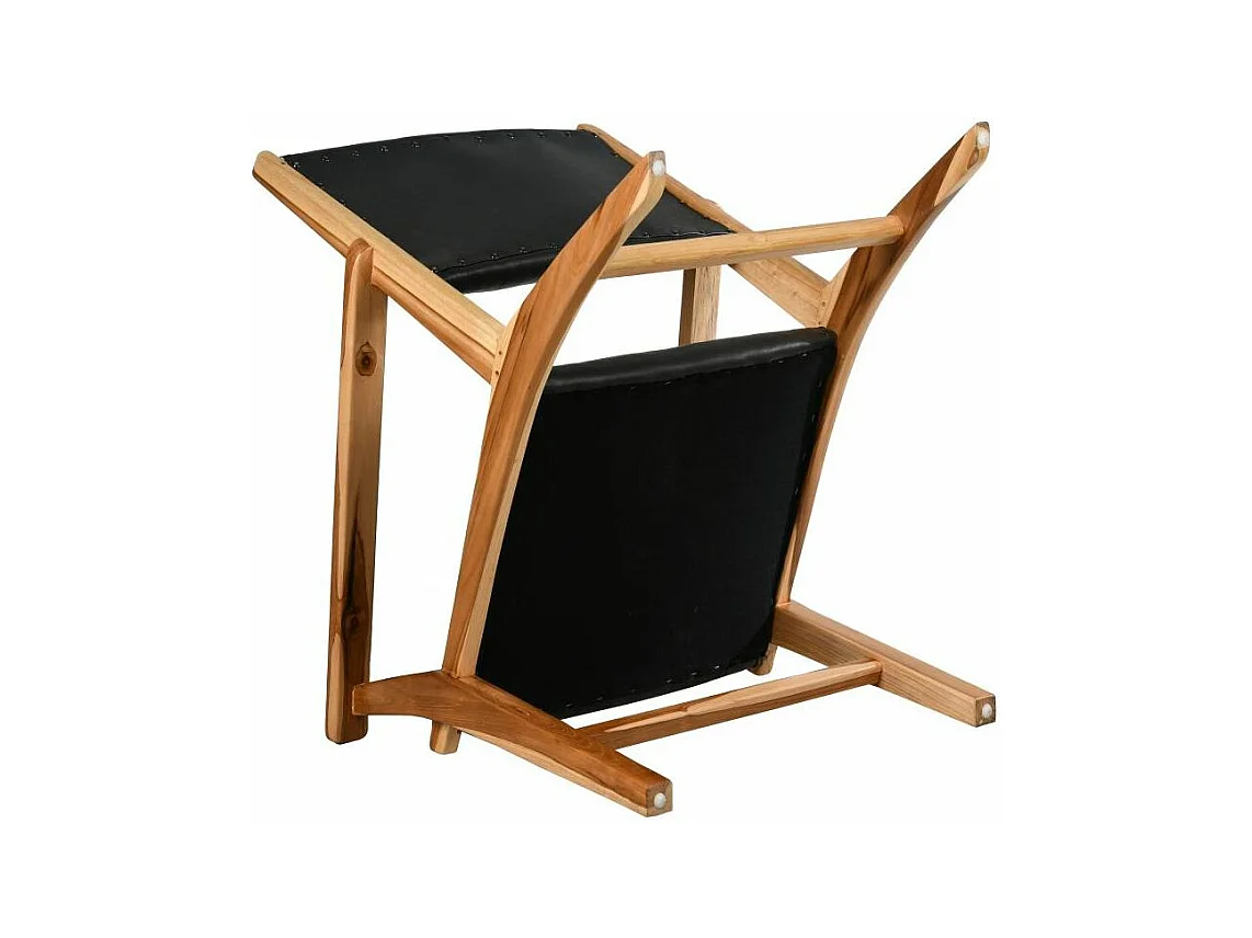 Fauteuil en teck et cuir de vache noir Makassar