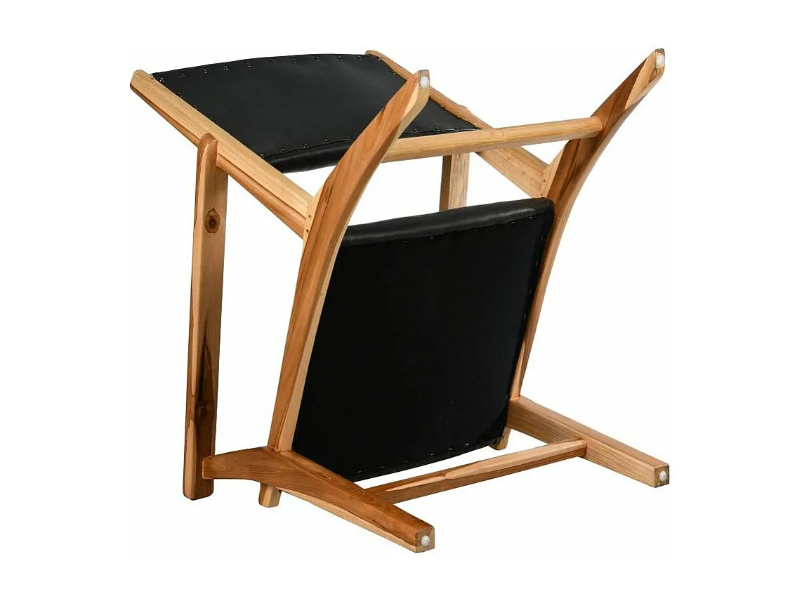 Fauteuil en teck et cuir de vache noir Makassar