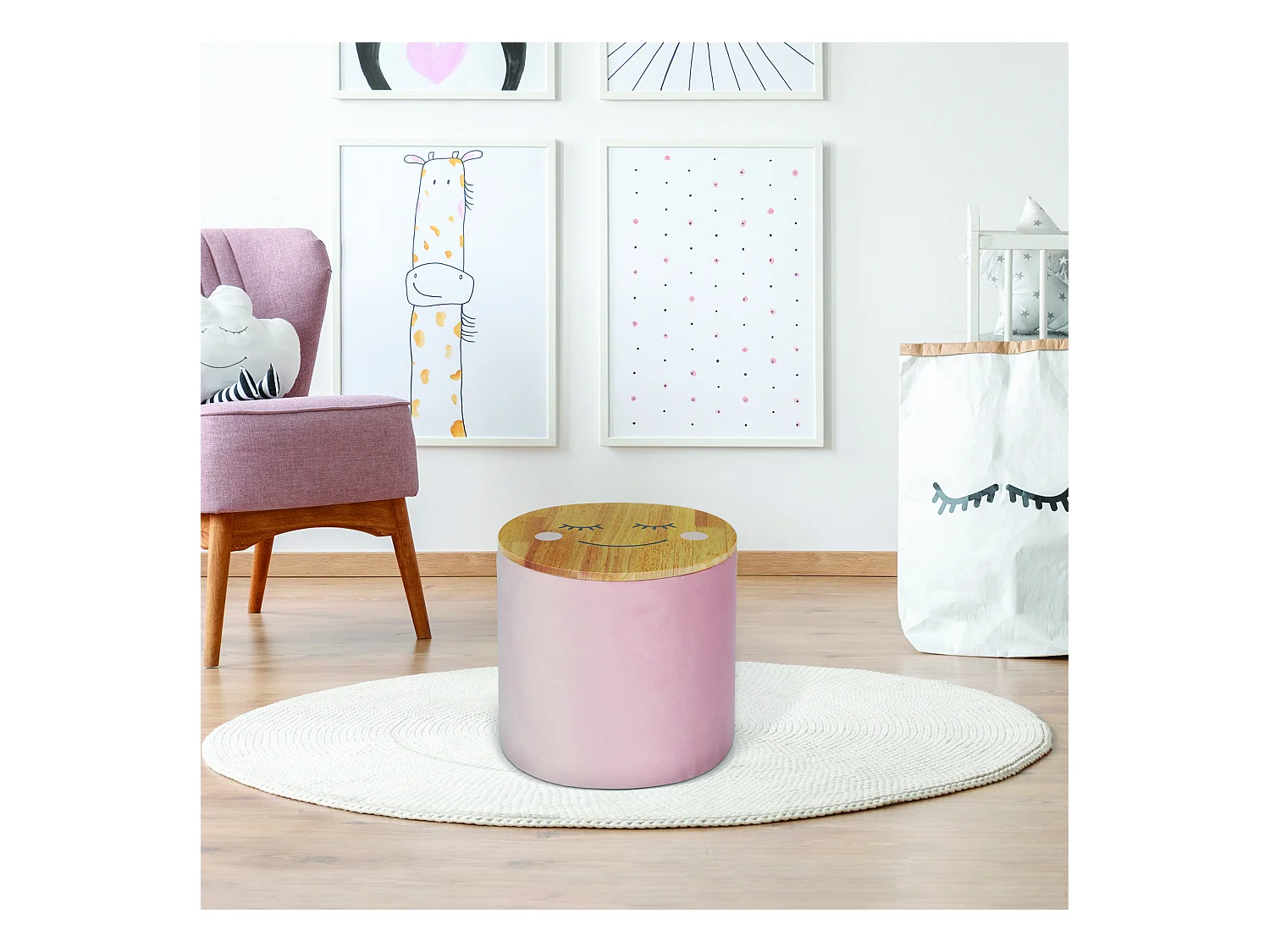 Pouf Rangement Enfant Moon Rose