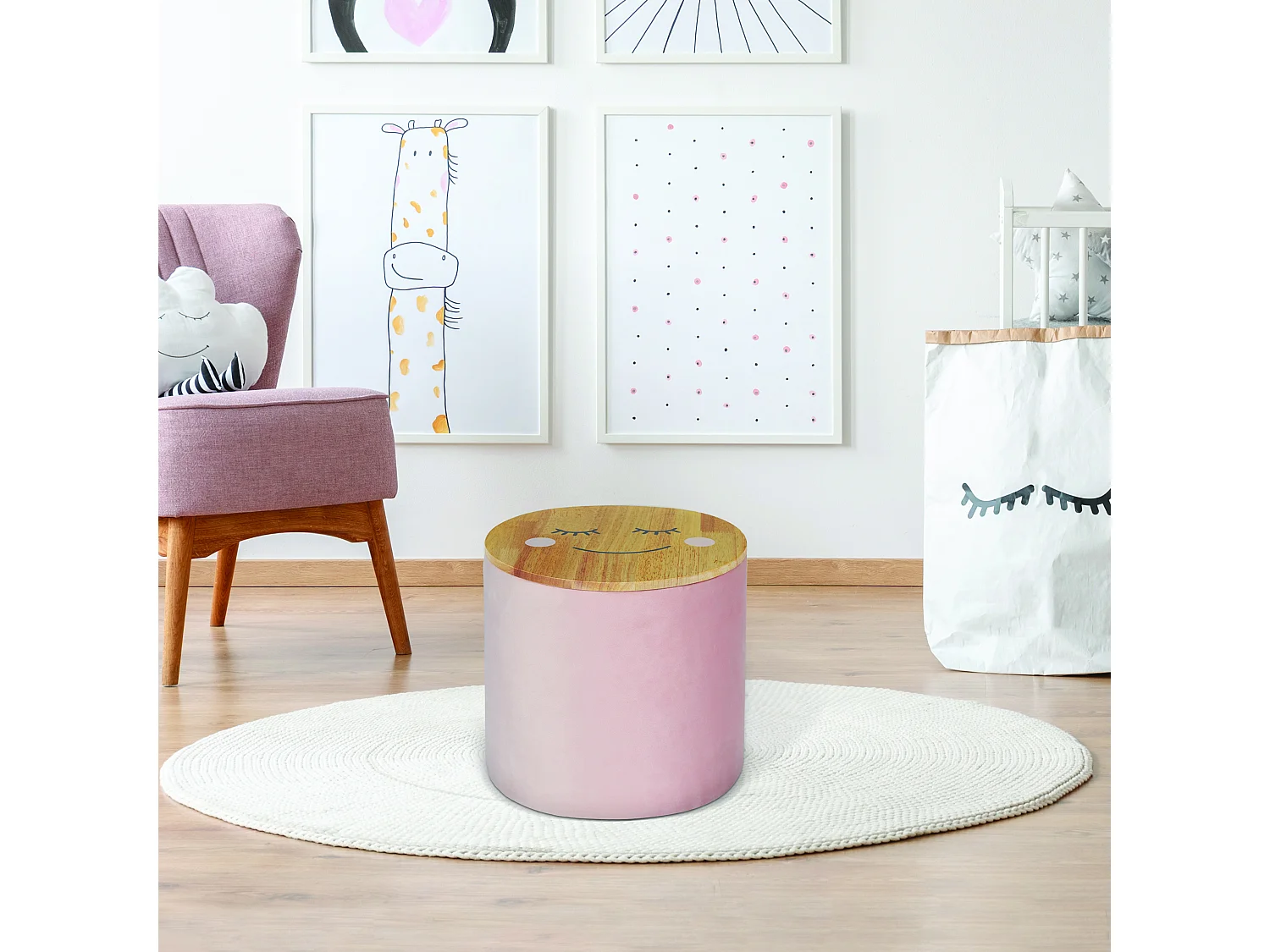 Pouf Rangement Enfant Moon Rose
