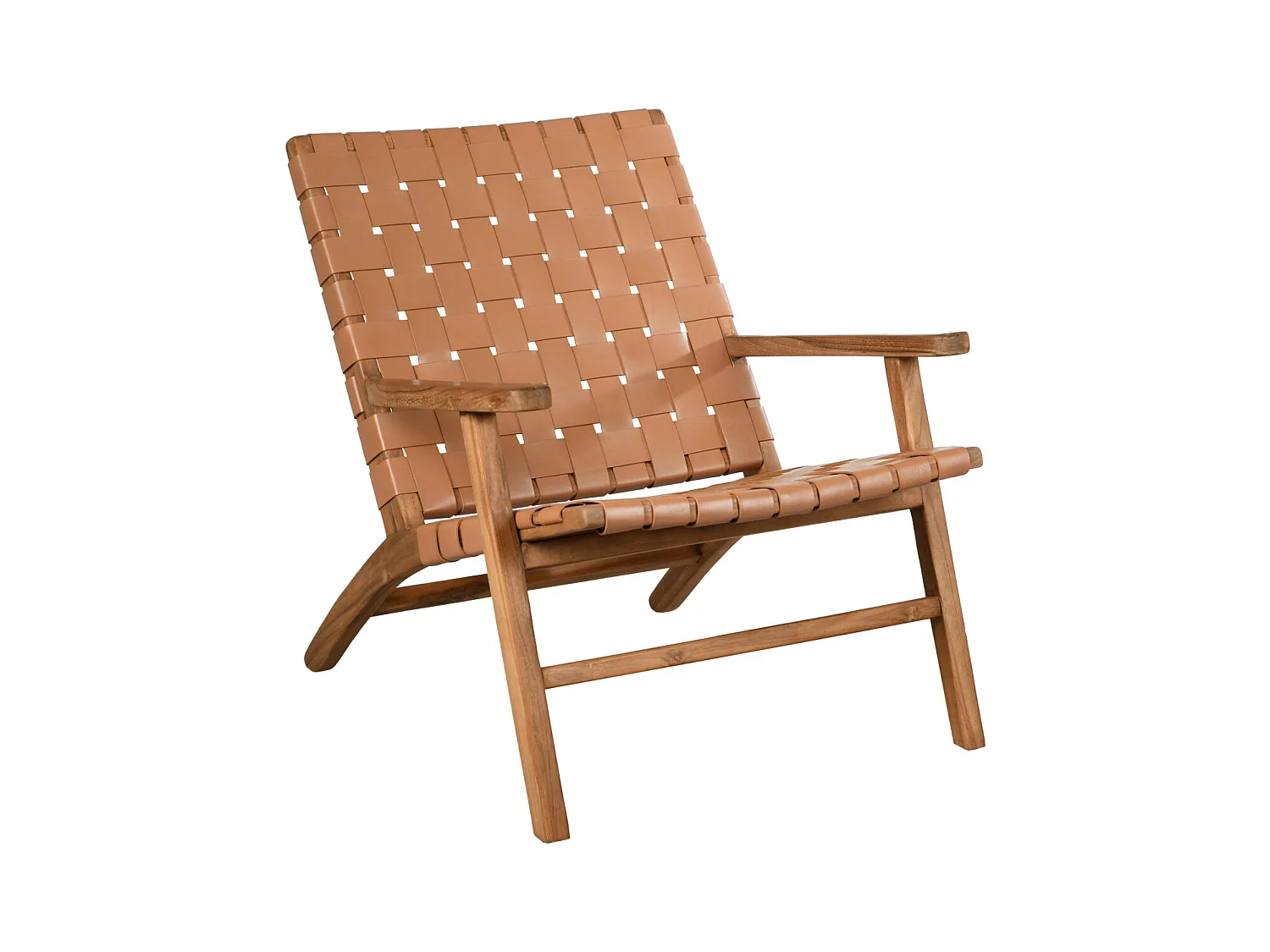 Fauteuil en teck et cuir de vache camel Munduk