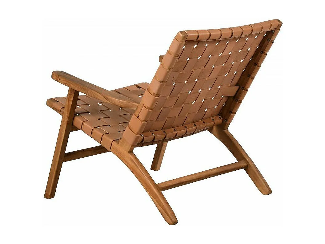 Fauteuil en teck et cuir de vache camel Munduk