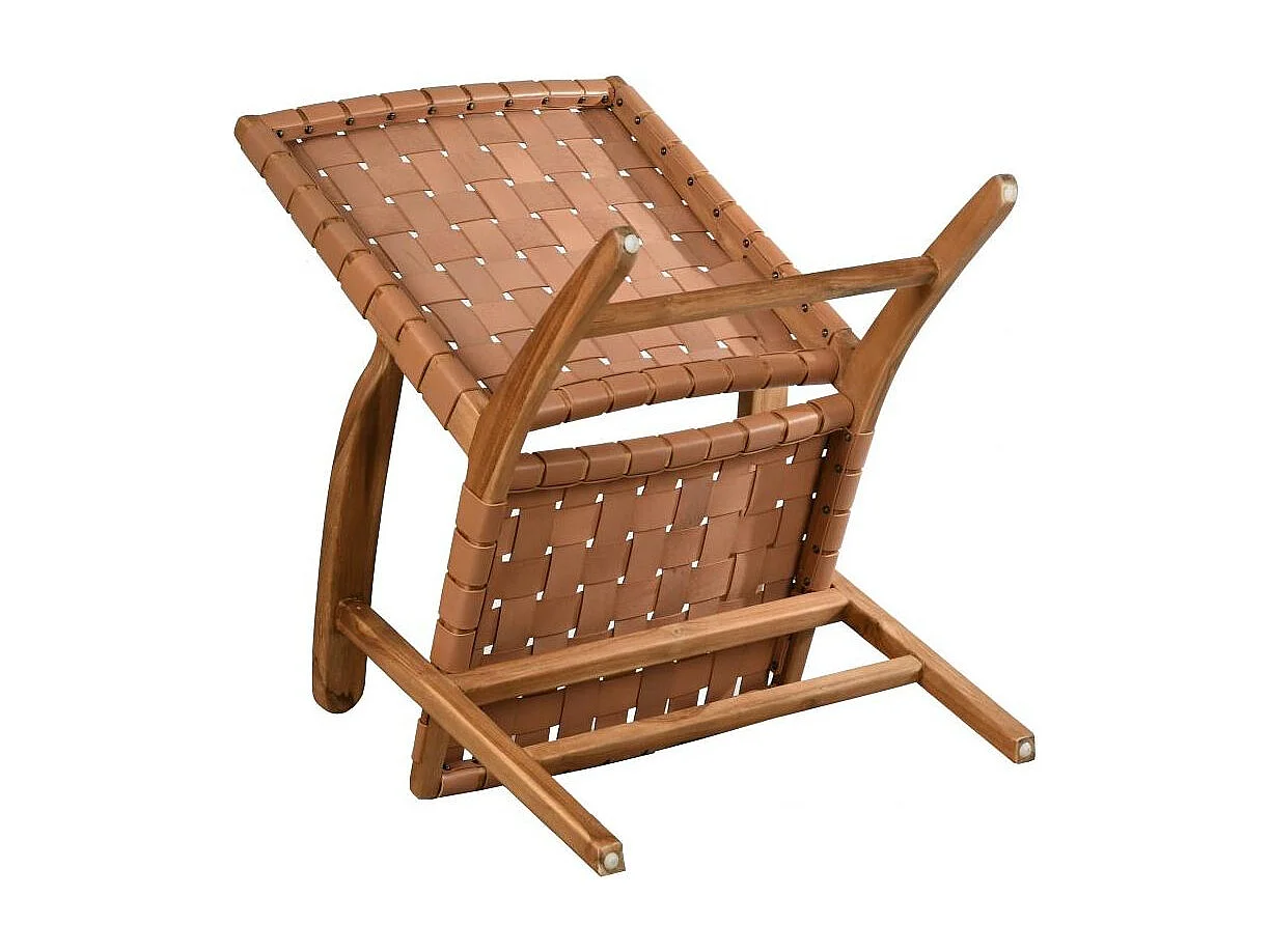 Fauteuil en teck et cuir de vache camel Munduk