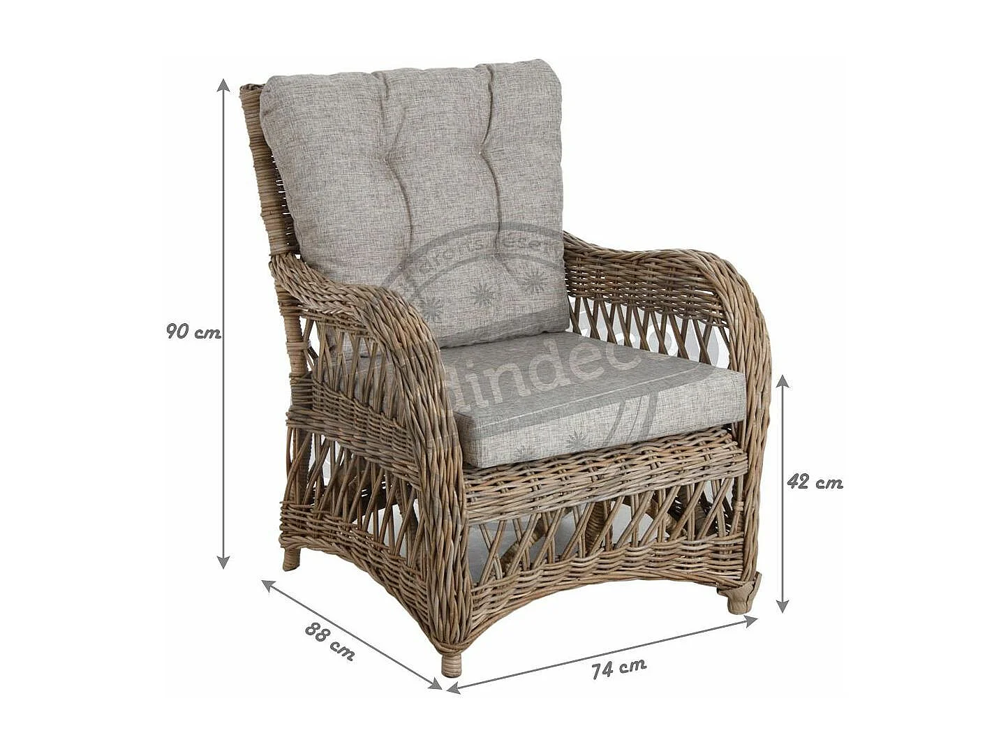 Fauteuil en poelet gris avec coussins Kisaran