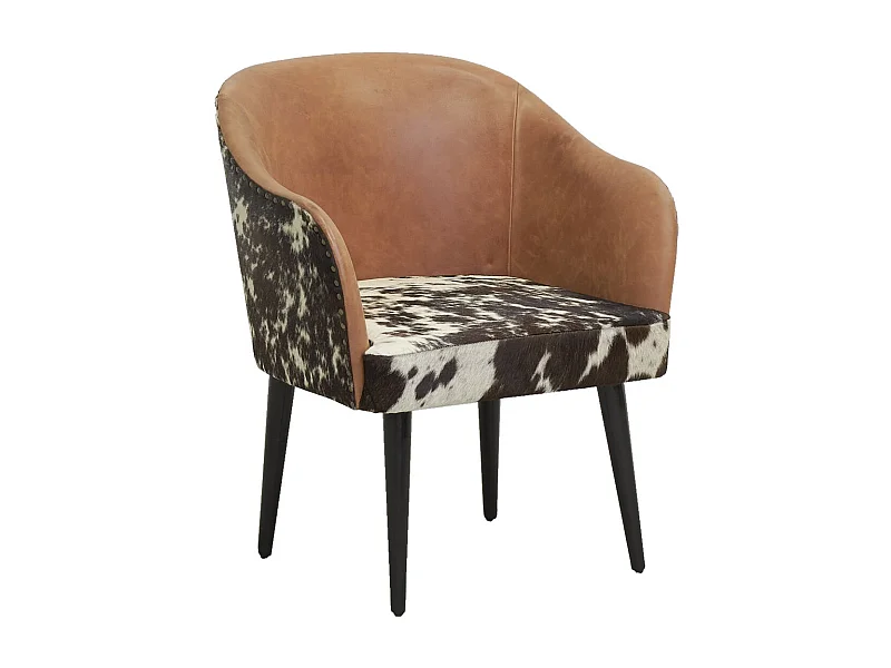 Fauteuil en cuir camel et peau de vache