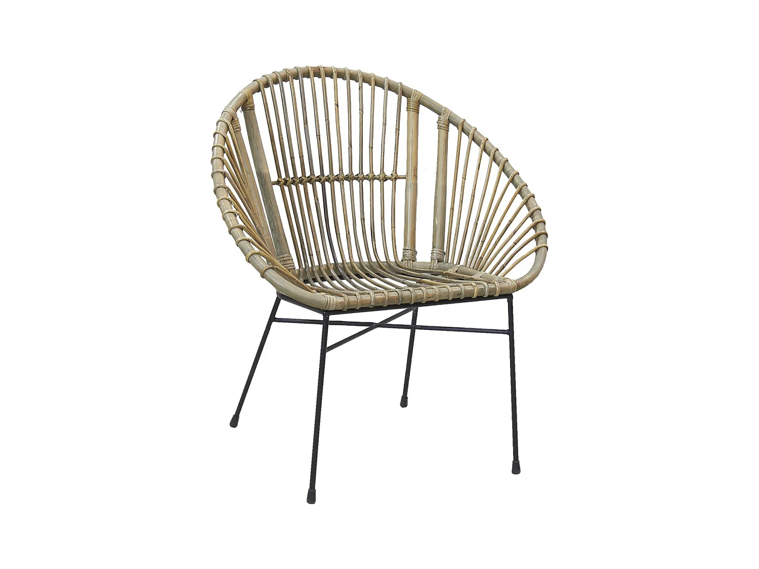 Fauteuil rond en rotin gris et métal