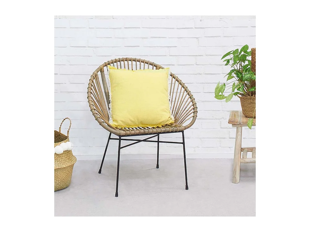 Fauteuil rond en rotin gris et métal