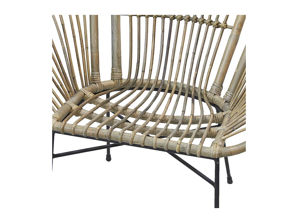 Fauteuil rond en rotin gris et métal