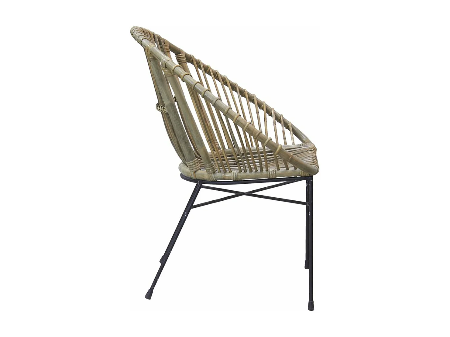 Fauteuil rond en rotin gris et métal