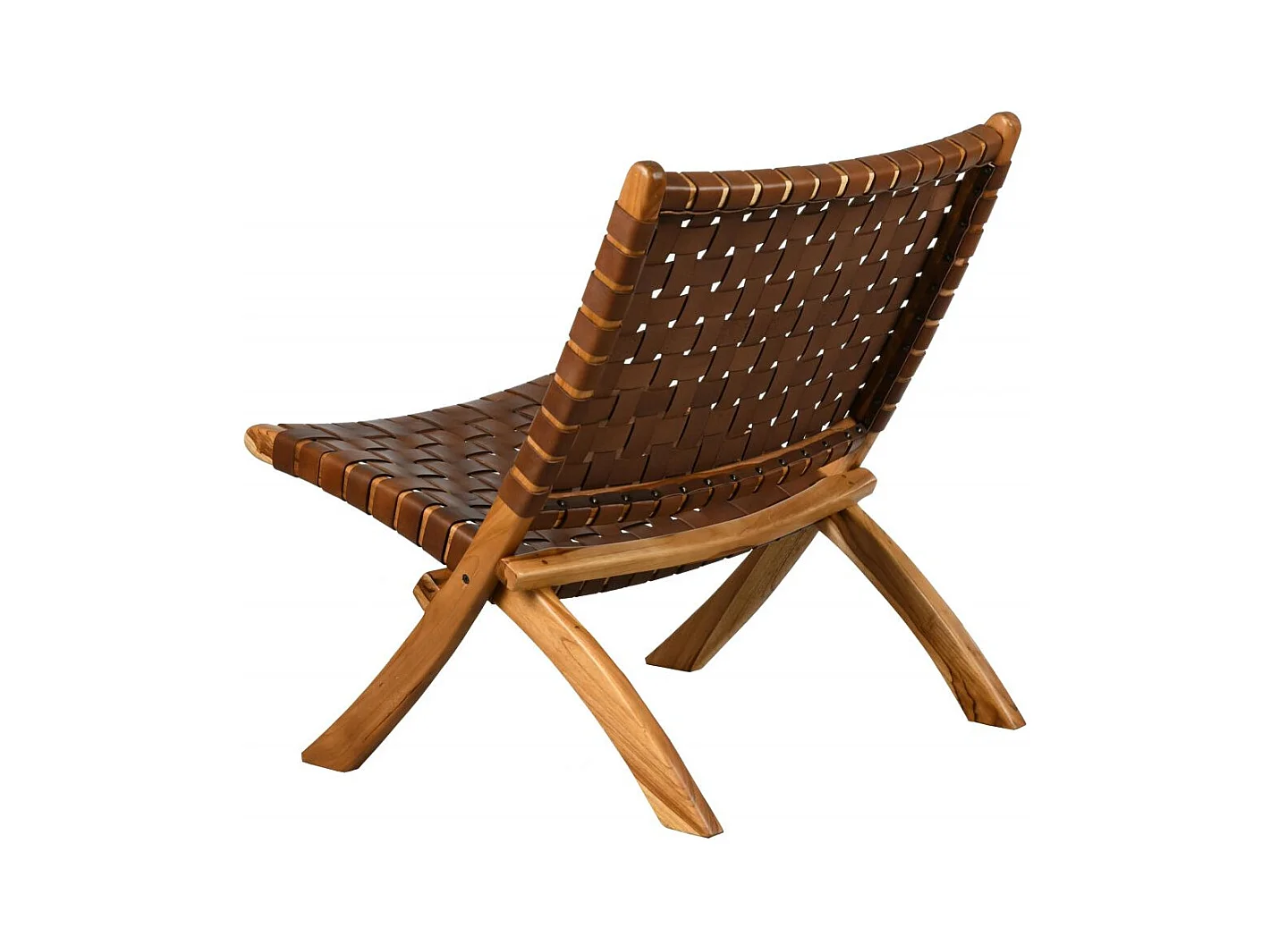 Fauteuil pliant en teck et cuir de vache tressé Cimahi