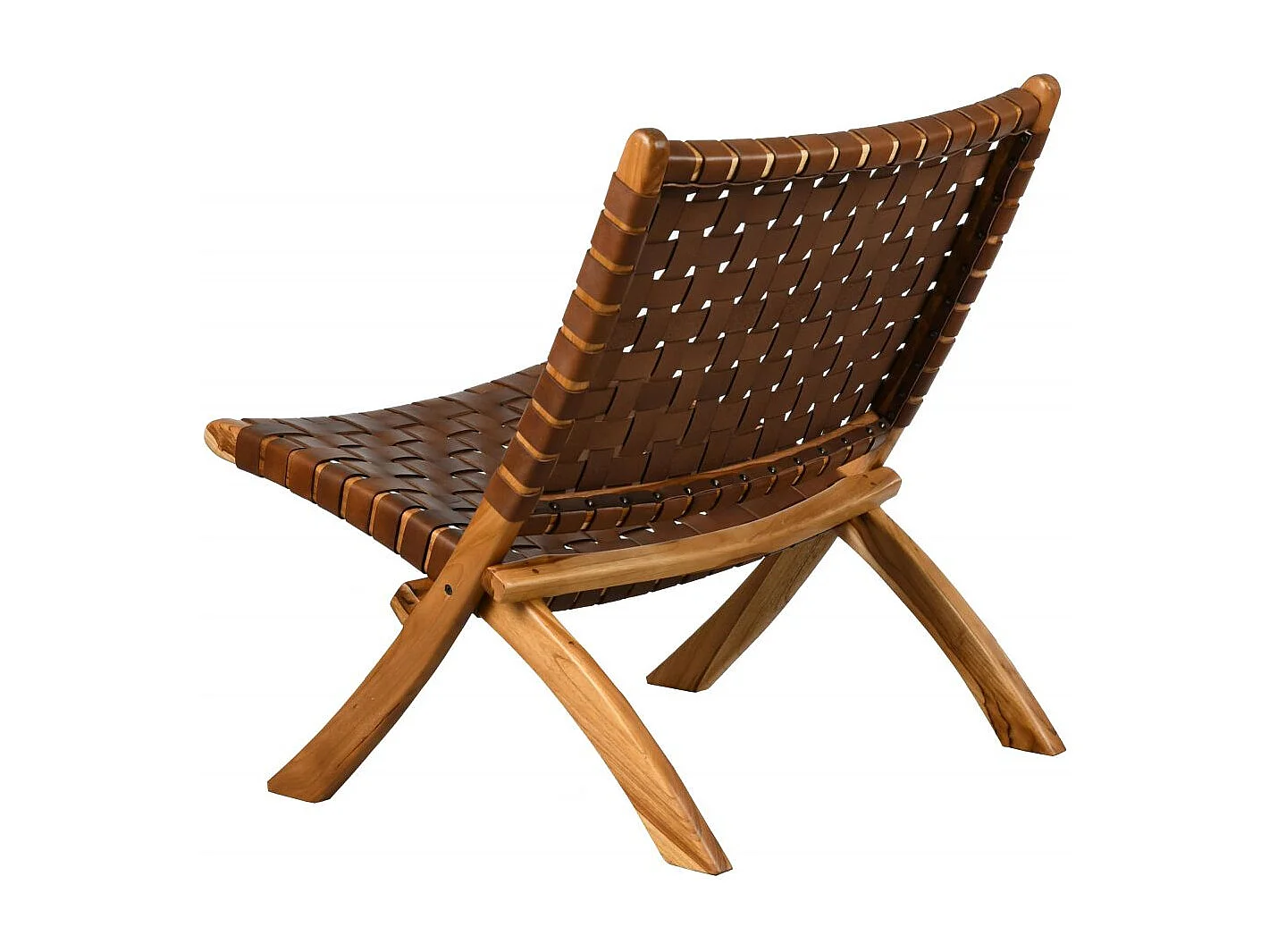 Fauteuil pliant en teck et cuir de vache tressé Cimahi