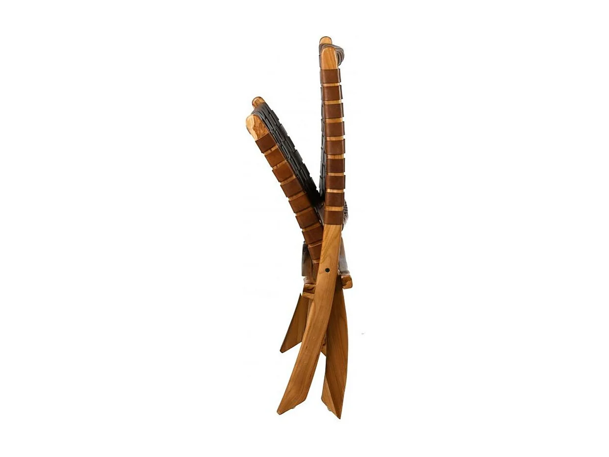 Fauteuil pliant en teck et cuir de vache tressé Cimahi