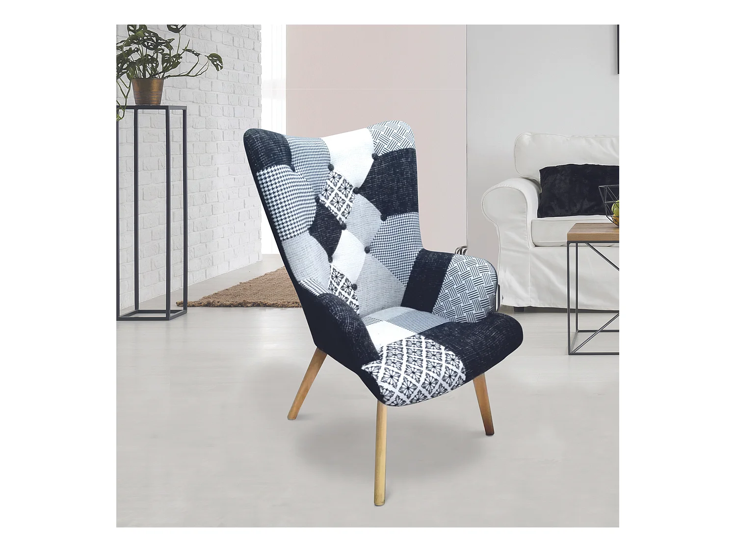 Fauteuil Helsinki Patchwork Noir Et Blanc