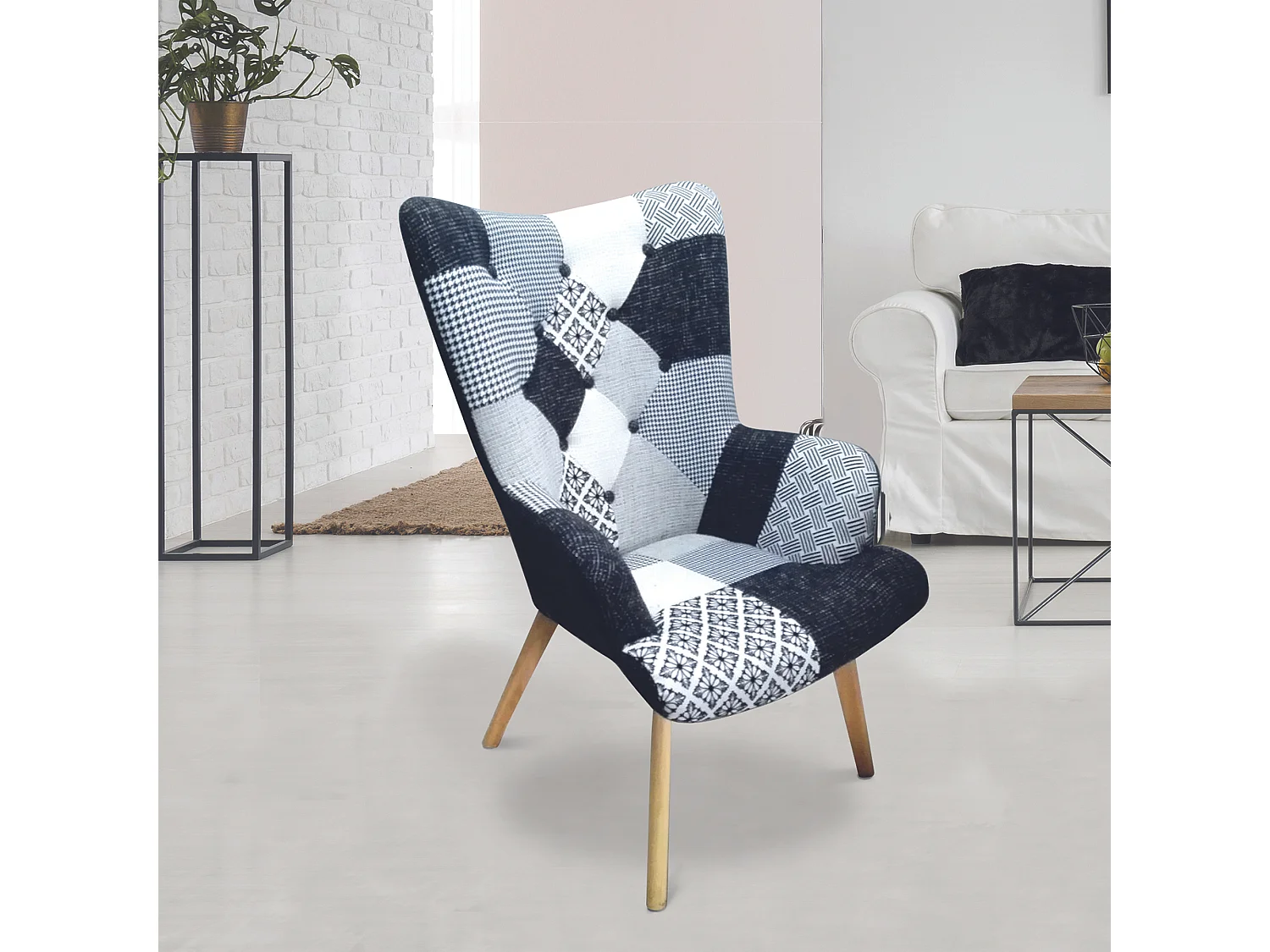Fauteuil Helsinki Patchwork Noir Et Blanc