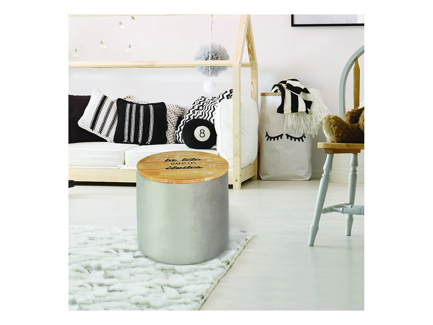 Pouf Rangement La Tete Dans Les Etoiles Gris