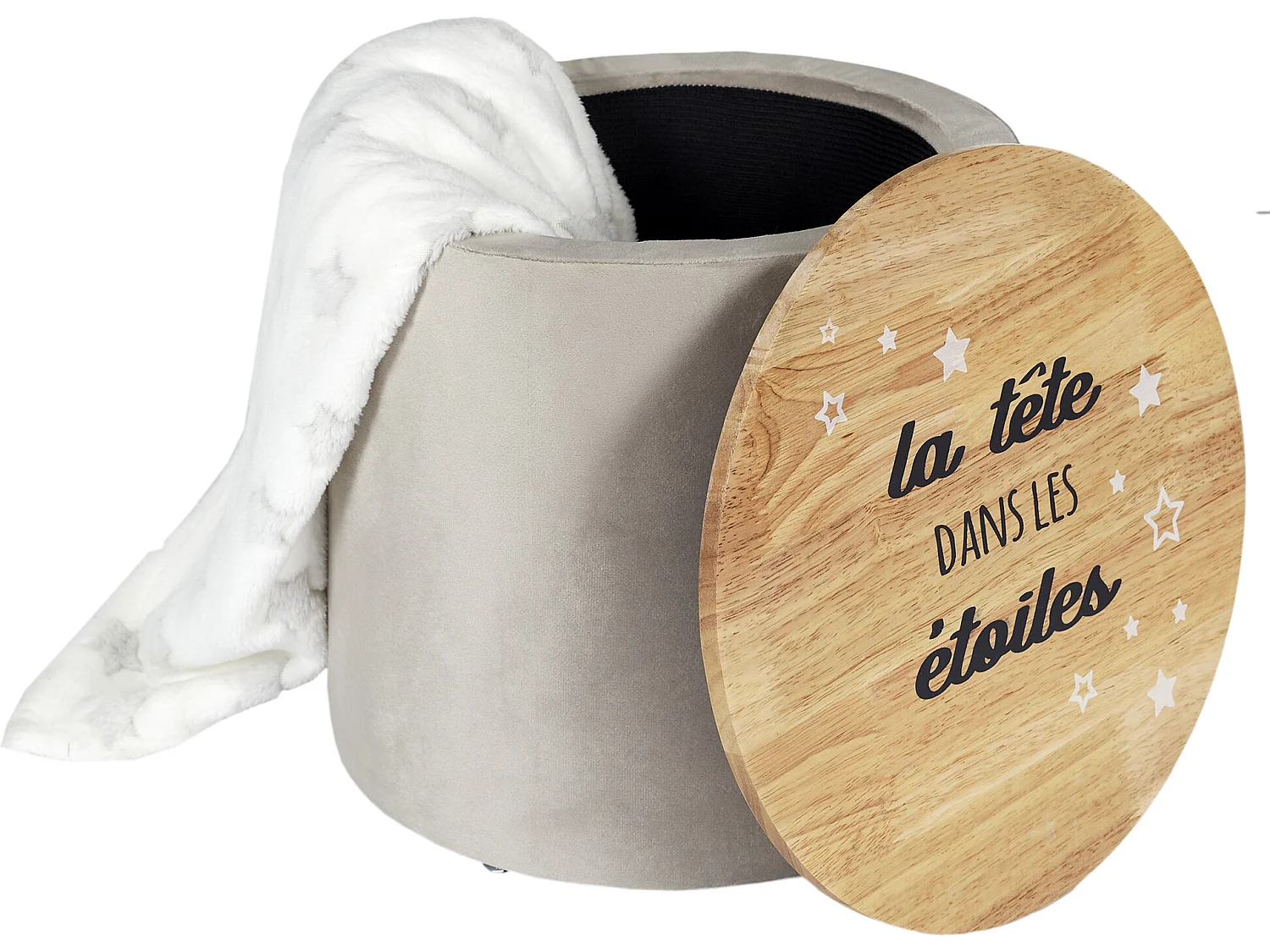 Pouf Rangement La Tete Dans Les Etoiles Gris