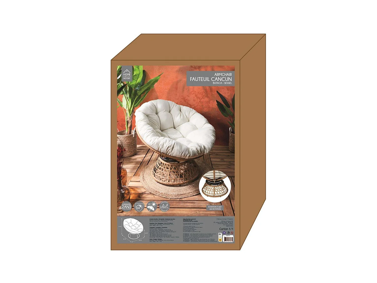 Fauteuil Cancun Coussin Blanc Marron, Beige