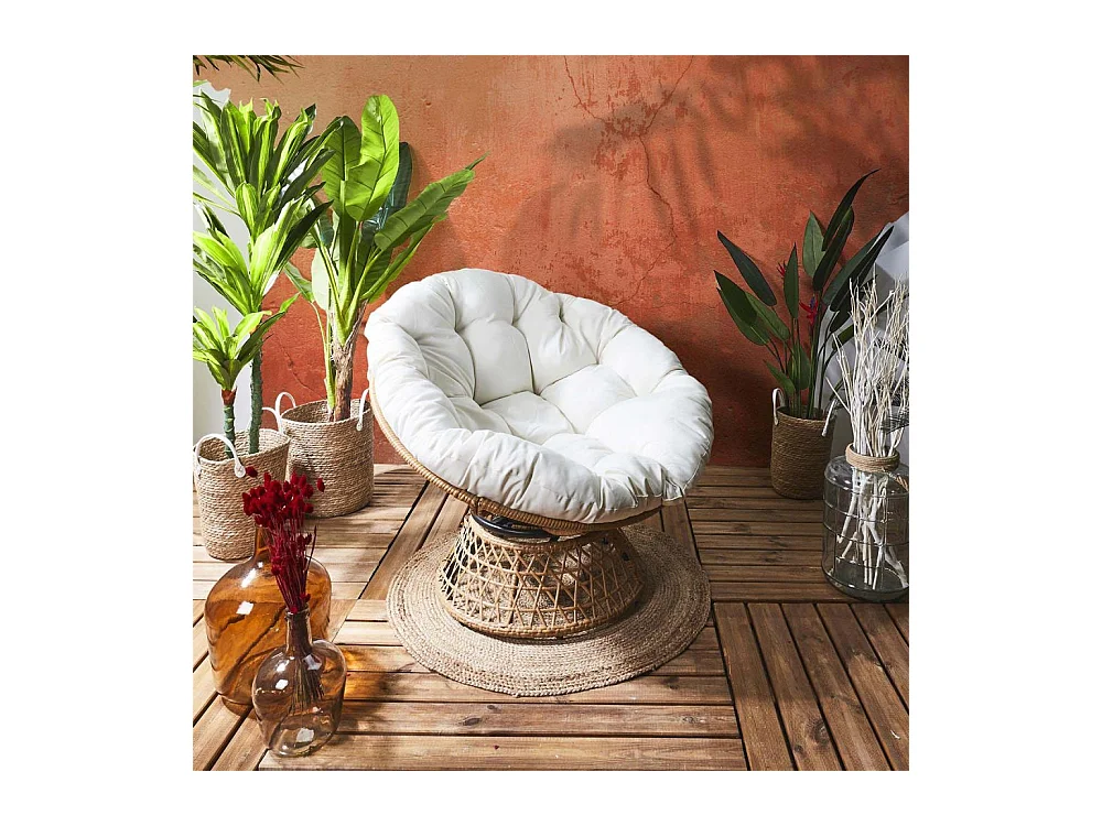 Fauteuil Cancun Coussin Blanc Marron, Beige