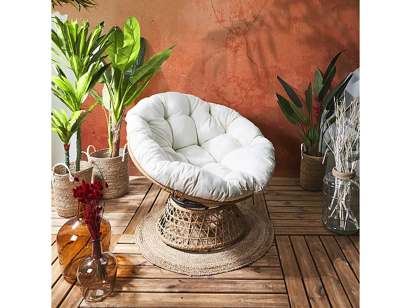 Fauteuil Cancun Coussin Blanc Marron, Beige