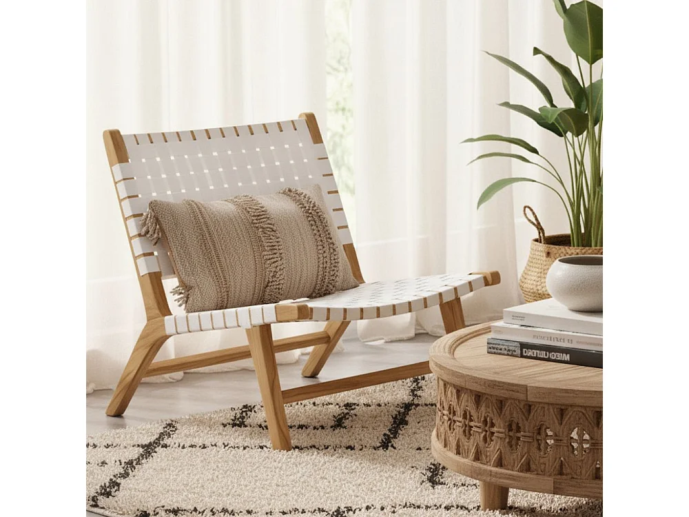 Fauteuil design en teck et nylon tressé