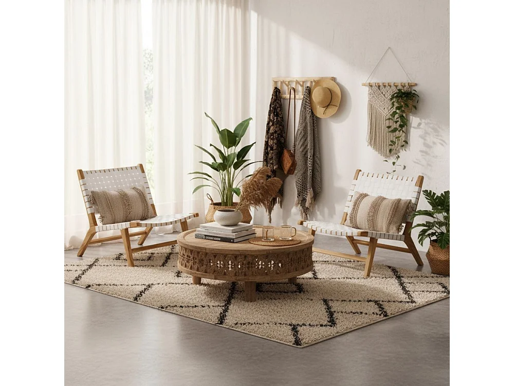 Fauteuil design en teck et nylon tressé