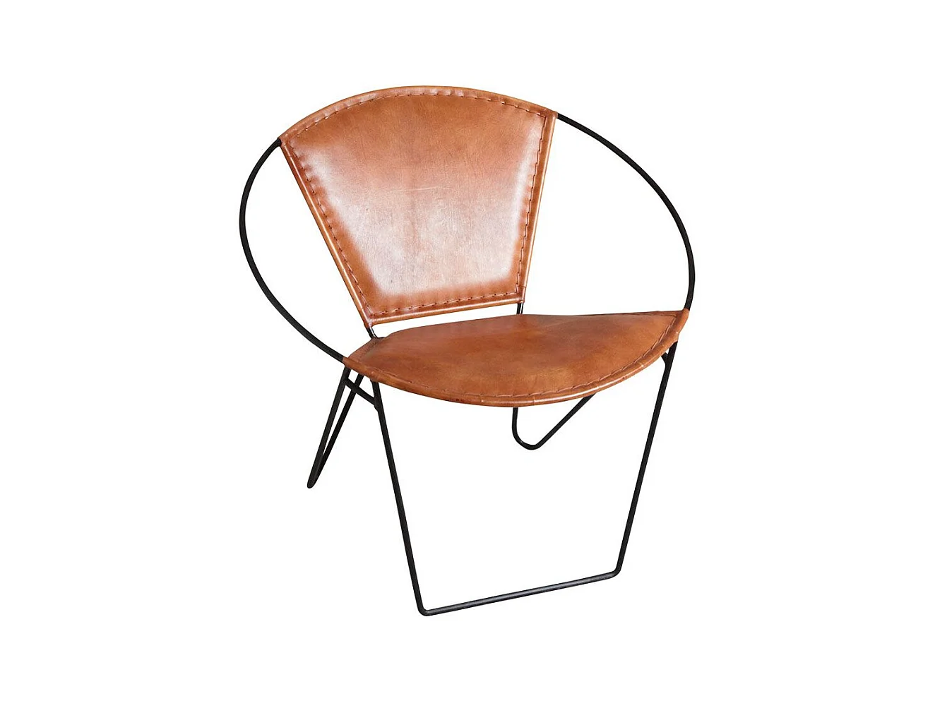 Fauteuil rond en cuir de chèvre marron et métal
