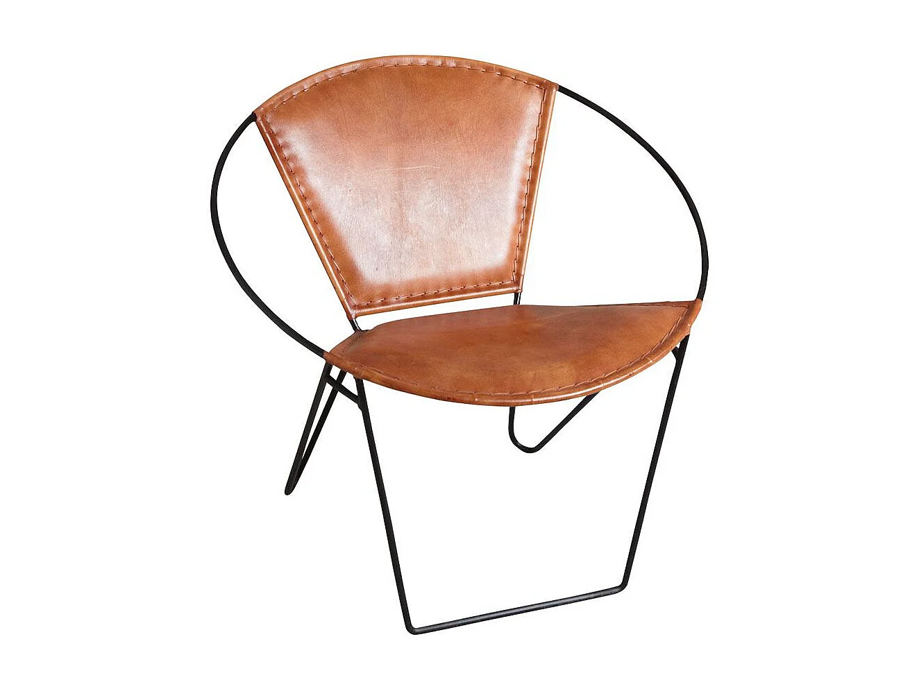 Fauteuil rond en cuir de chèvre marron et métal