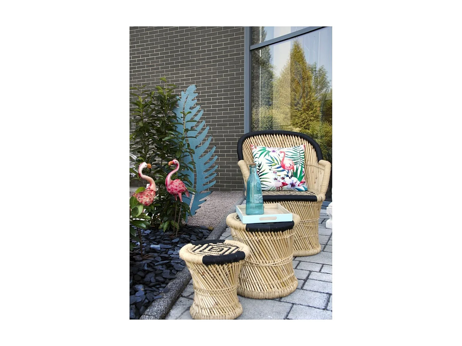 Fauteuil en roseau bicolore