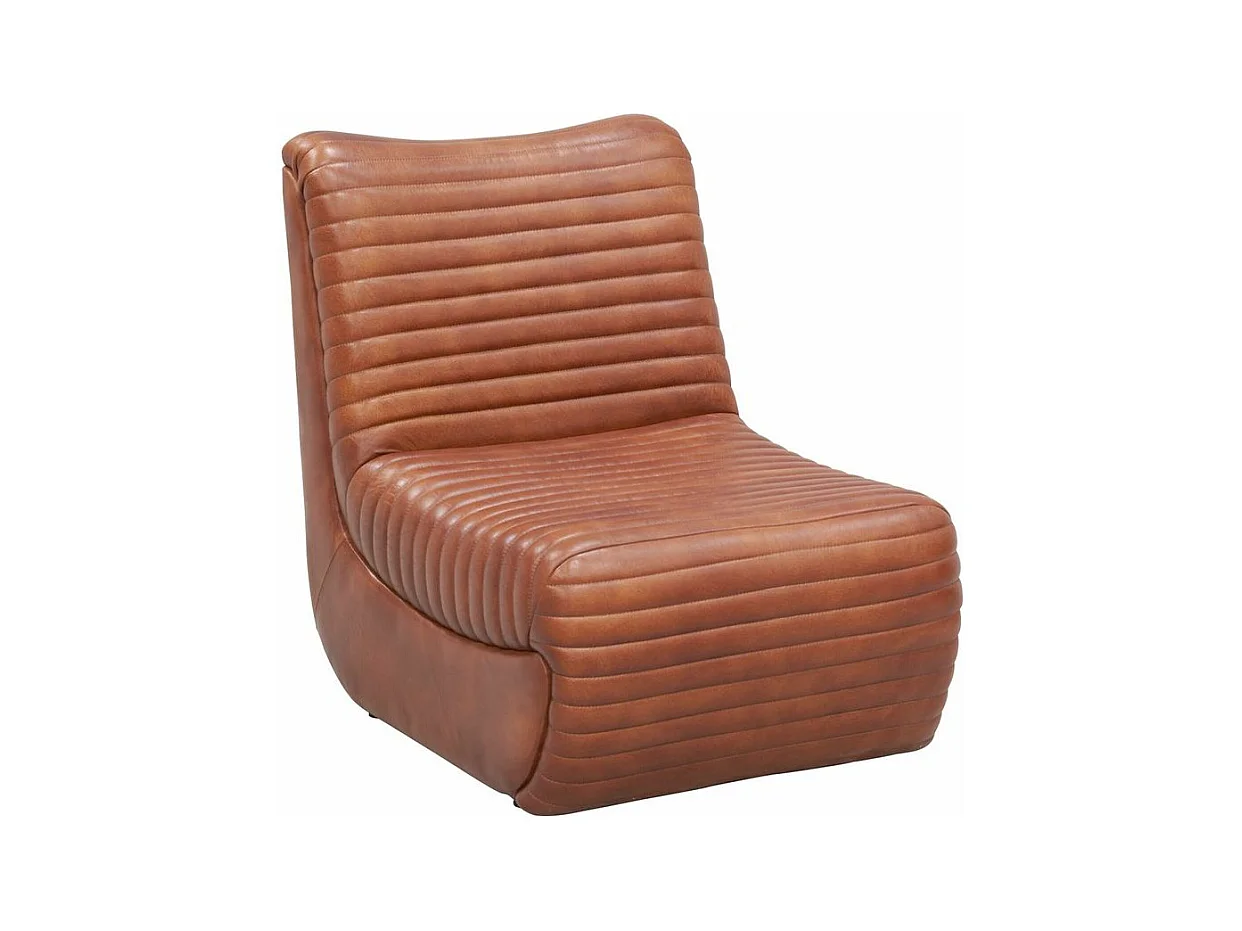 Fauteuil bas en cuir de buffle marron