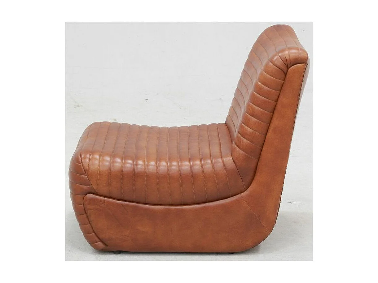 Fauteuil bas en cuir de buffle marron