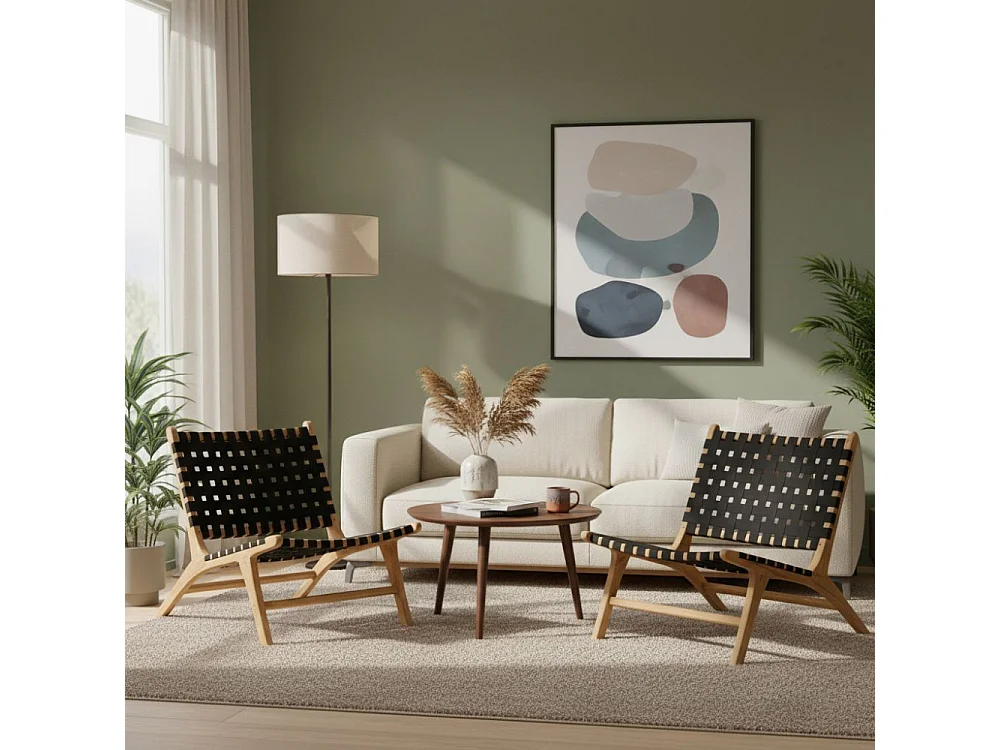 Fauteuil design en teck et nylon tressé