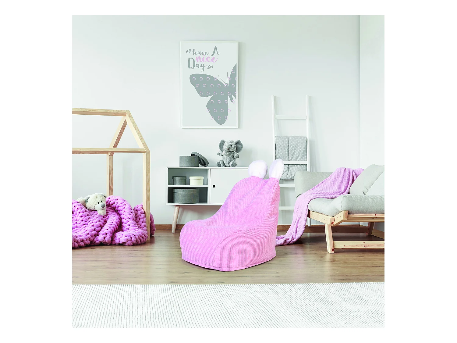 Fauteuil Poire Enfant Rose Ted Rose, Blanc