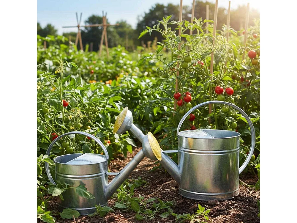 Annaffiatoio in acciaio zincato con pomolo e griglia in ottone 6 litri