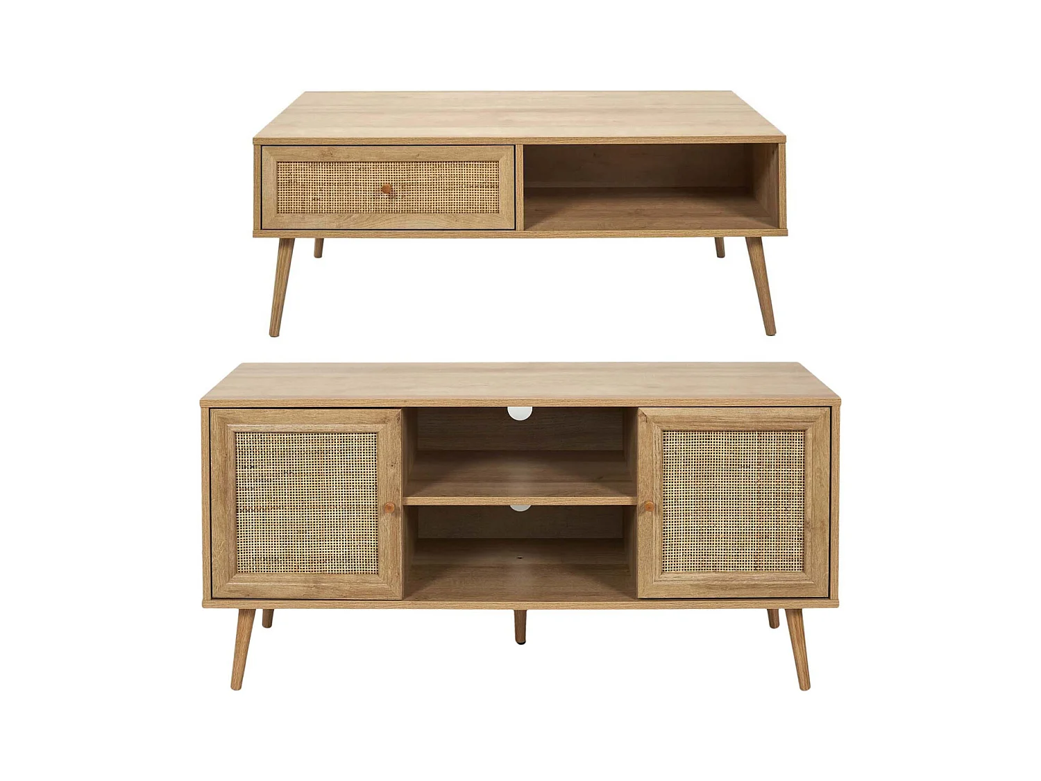 Set meuble TV en bois 2 portes et table basse 1 tiroir Bali