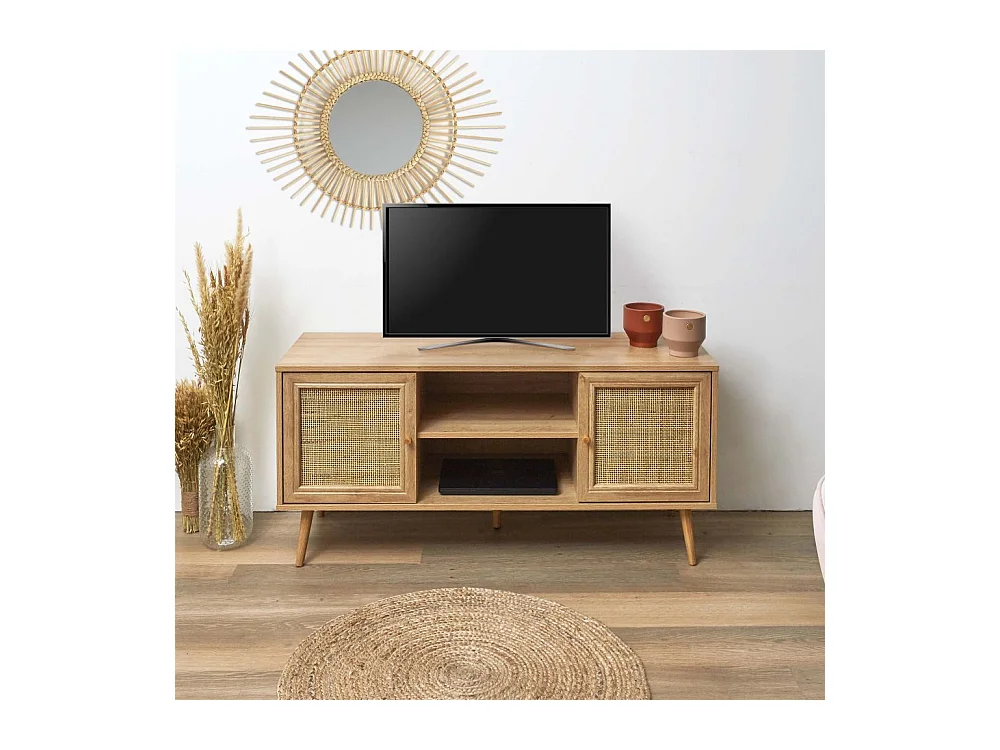 Set meuble TV en bois 2 portes et table basse 1 tiroir Bali