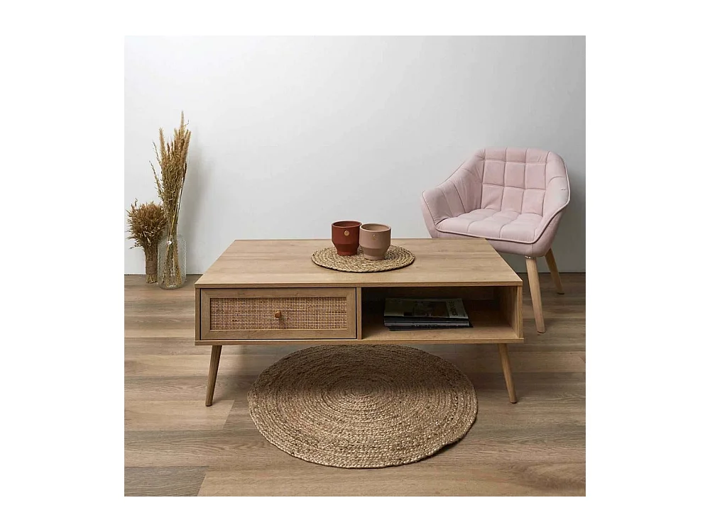 Set meuble TV en bois 2 portes et table basse 1 tiroir Bali