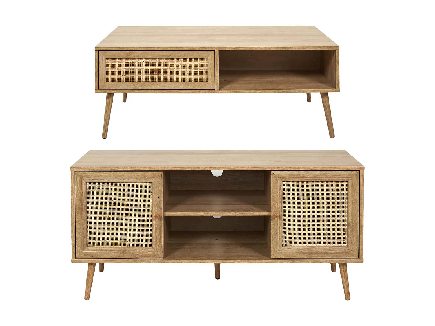 Set meuble TV en bois 2 portes et table basse 1 tiroir Bali