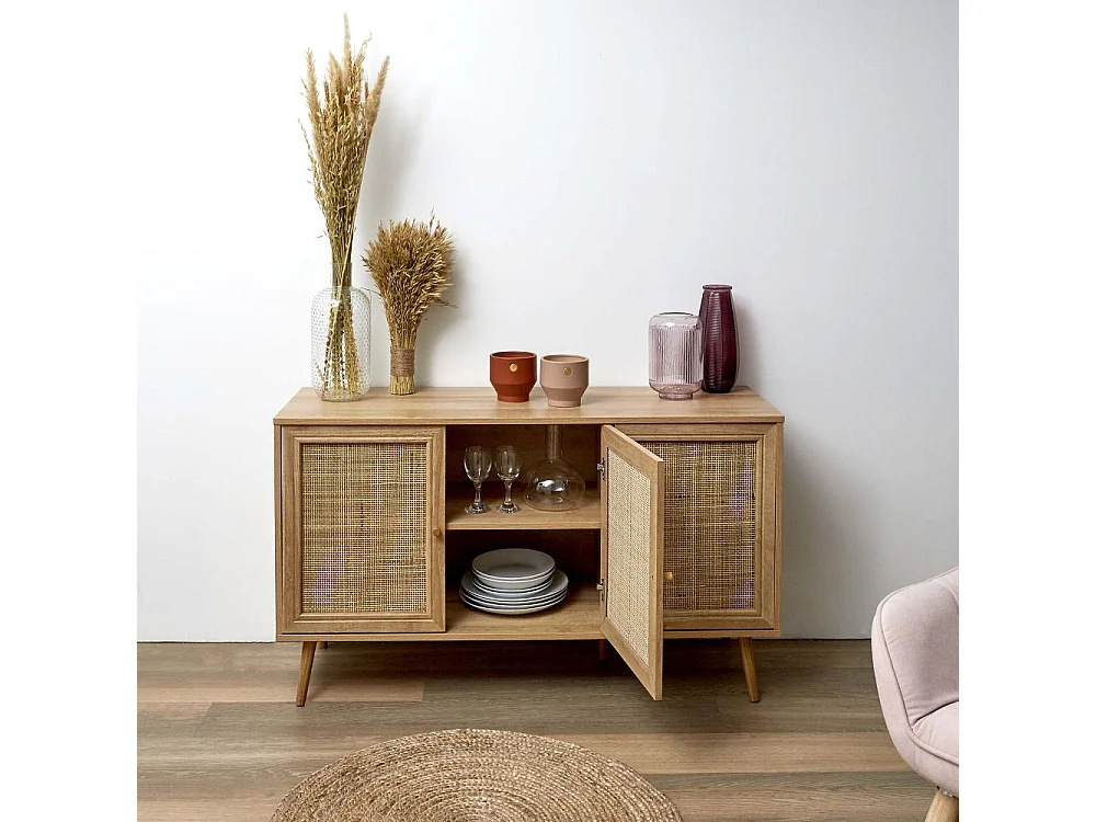 Set buffet 3 portes + meuble TV en bois 2 portes et table basse 1 tiroir Bali