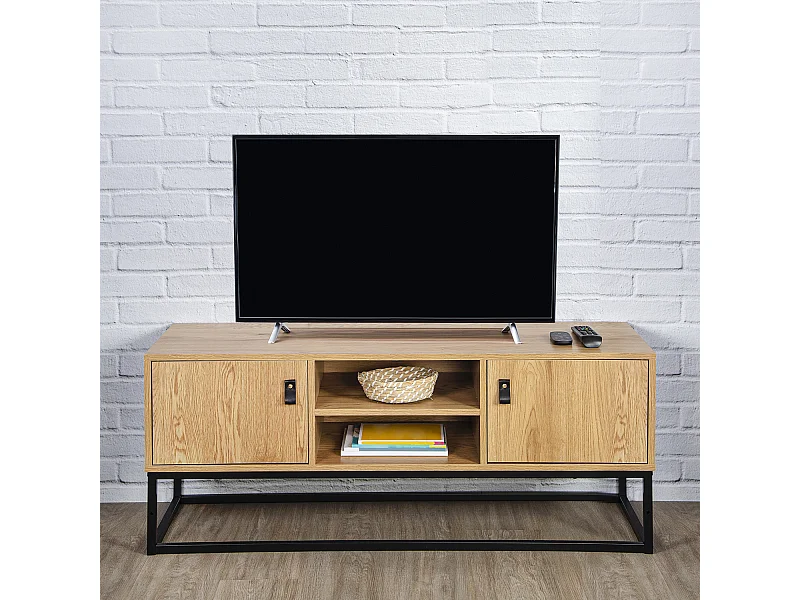 Meuble Tv Bois Et Metal Abbott Marron, Noir