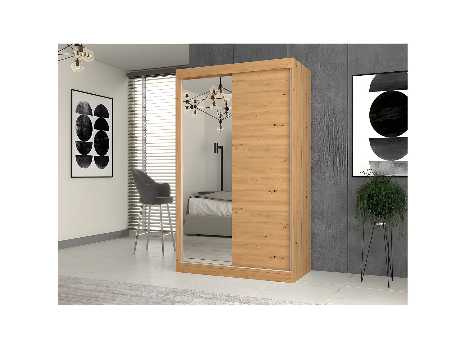 PAOLO - Armadio 2 ante scorrevoli - 1 specchio - L. 120 cm - Cabina armadio 2 ante