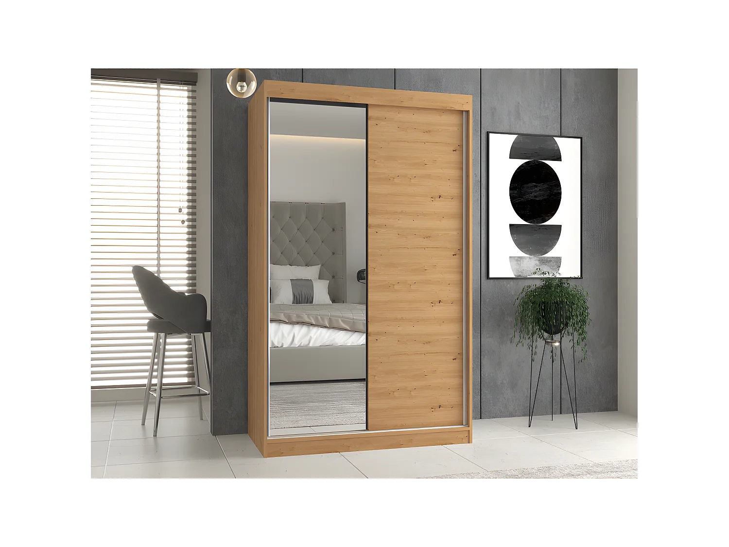 PAOLO - Armadio 2 ante scorrevoli - 1 specchio - L. 120 cm - Cabina armadio 2 ante