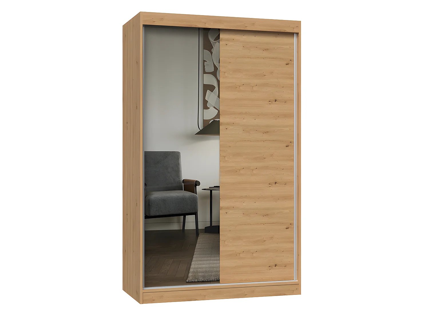 PAOLO - Armoire à 2 portes coulissantes - 1 miroir - L. 120 cm - Dressing de chambre 2 portes