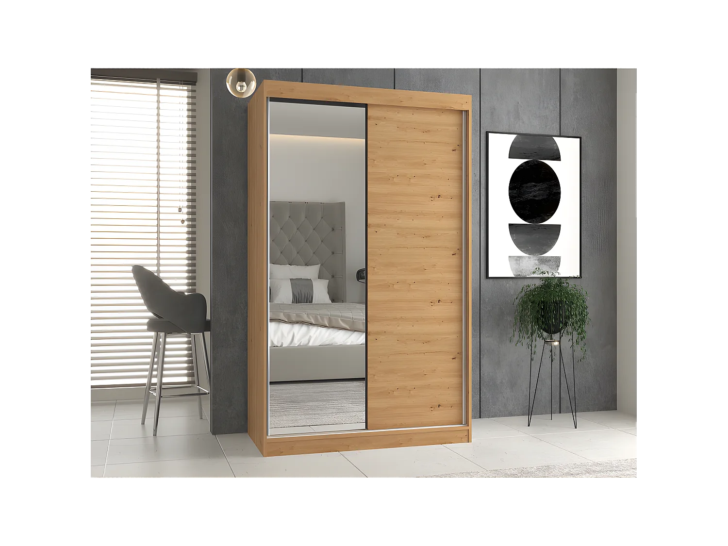 PAOLO - Armoire à 2 portes coulissantes - 1 miroir - L. 120 cm - Dressing de chambre 2 portes