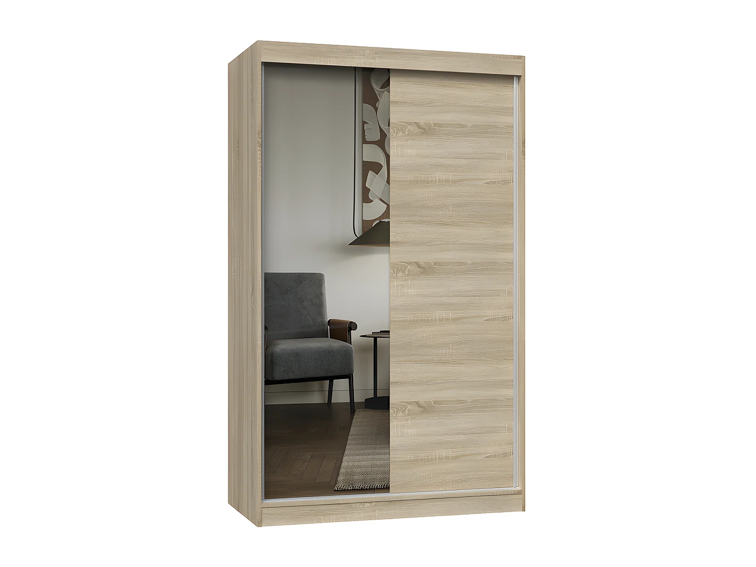 PAOLO - Armoire à 2 portes coulissantes - 1 miroir - L. 120 cm - Dressing de chambre 2 portes