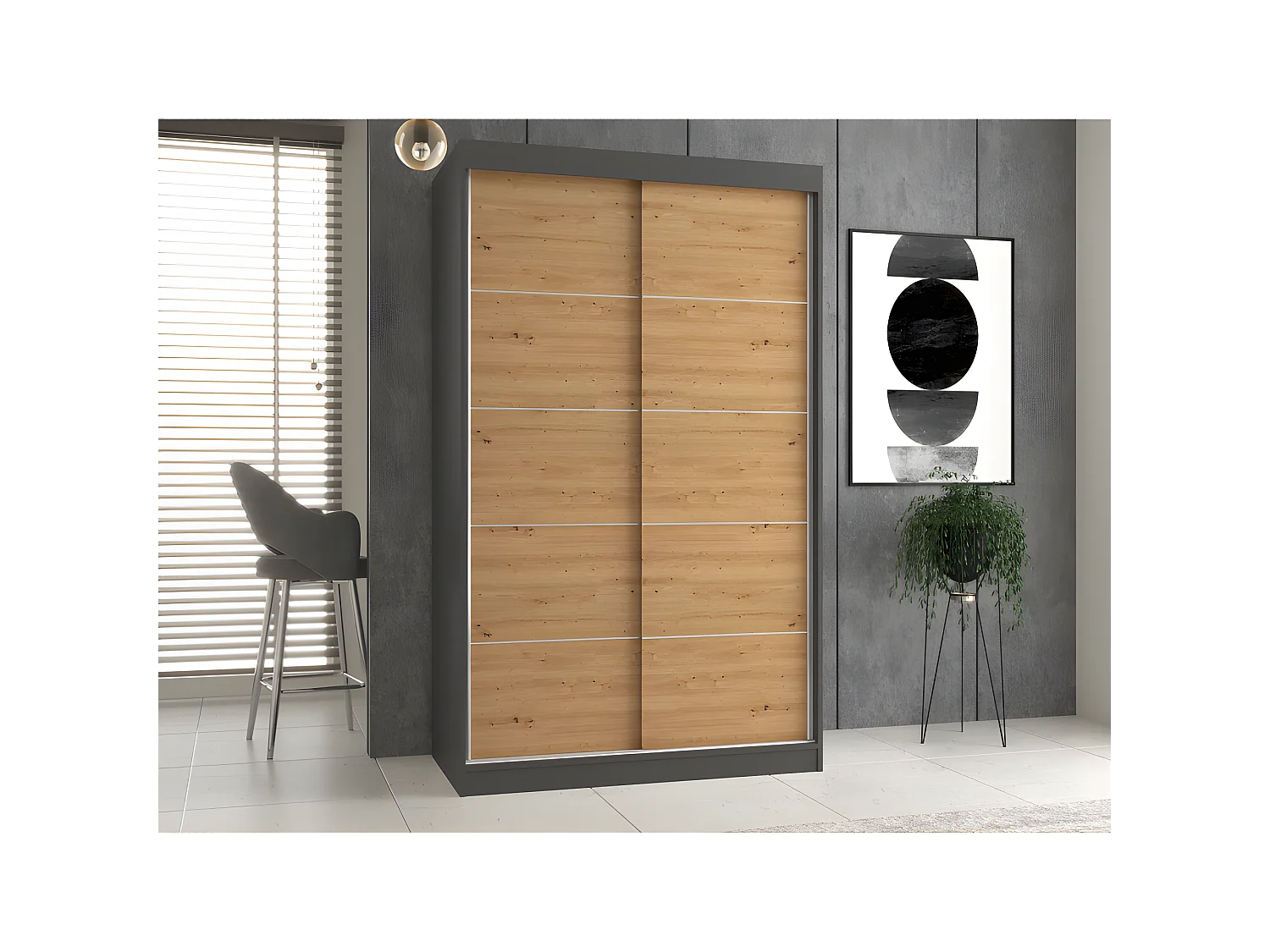 PAOLO - Armoire  à 2 portes coulissantes - Penderie L 120 cm - Dressing de chambre 2 portes