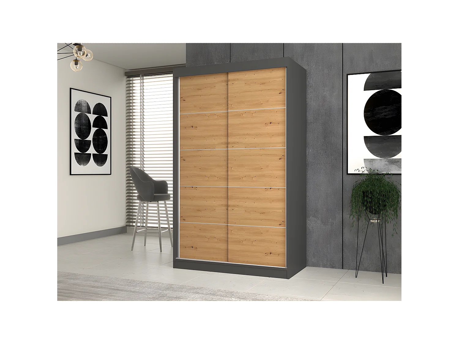 PAOLO - Armoire  à 2 portes coulissantes - Penderie L 120 cm - Dressing de chambre 2 portes