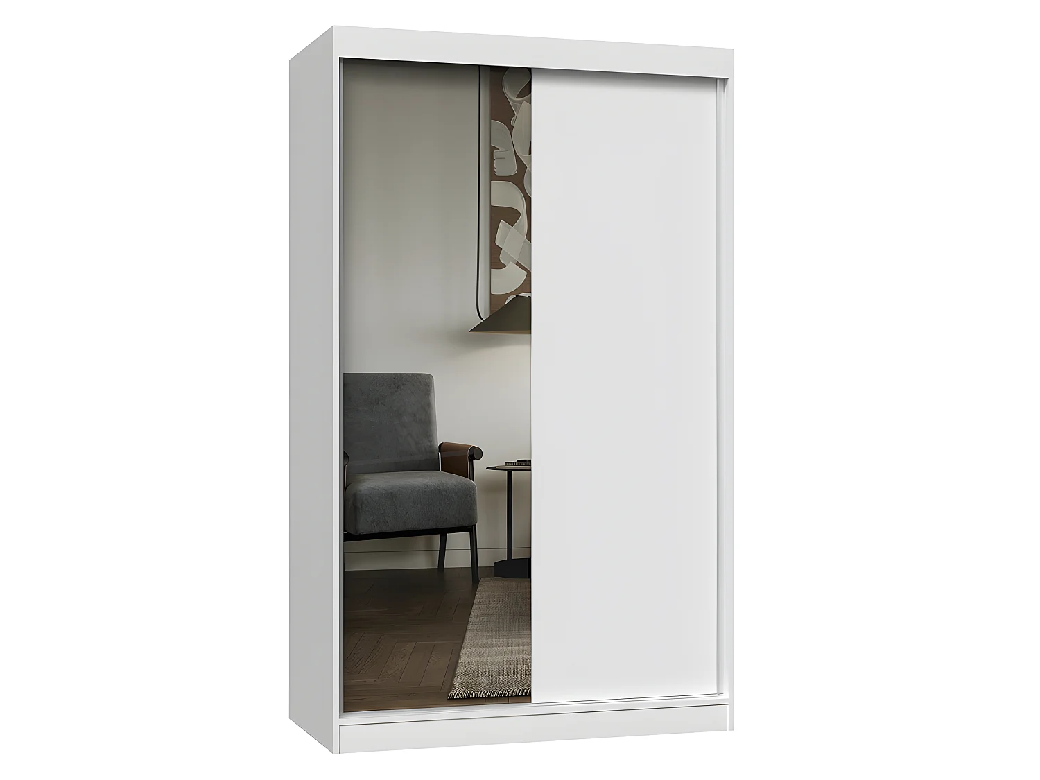 PAOLO - Armoire à 2 portes coulissantes - 1 miroir - L. 120 cm - Dressing de chambre 2 portes
