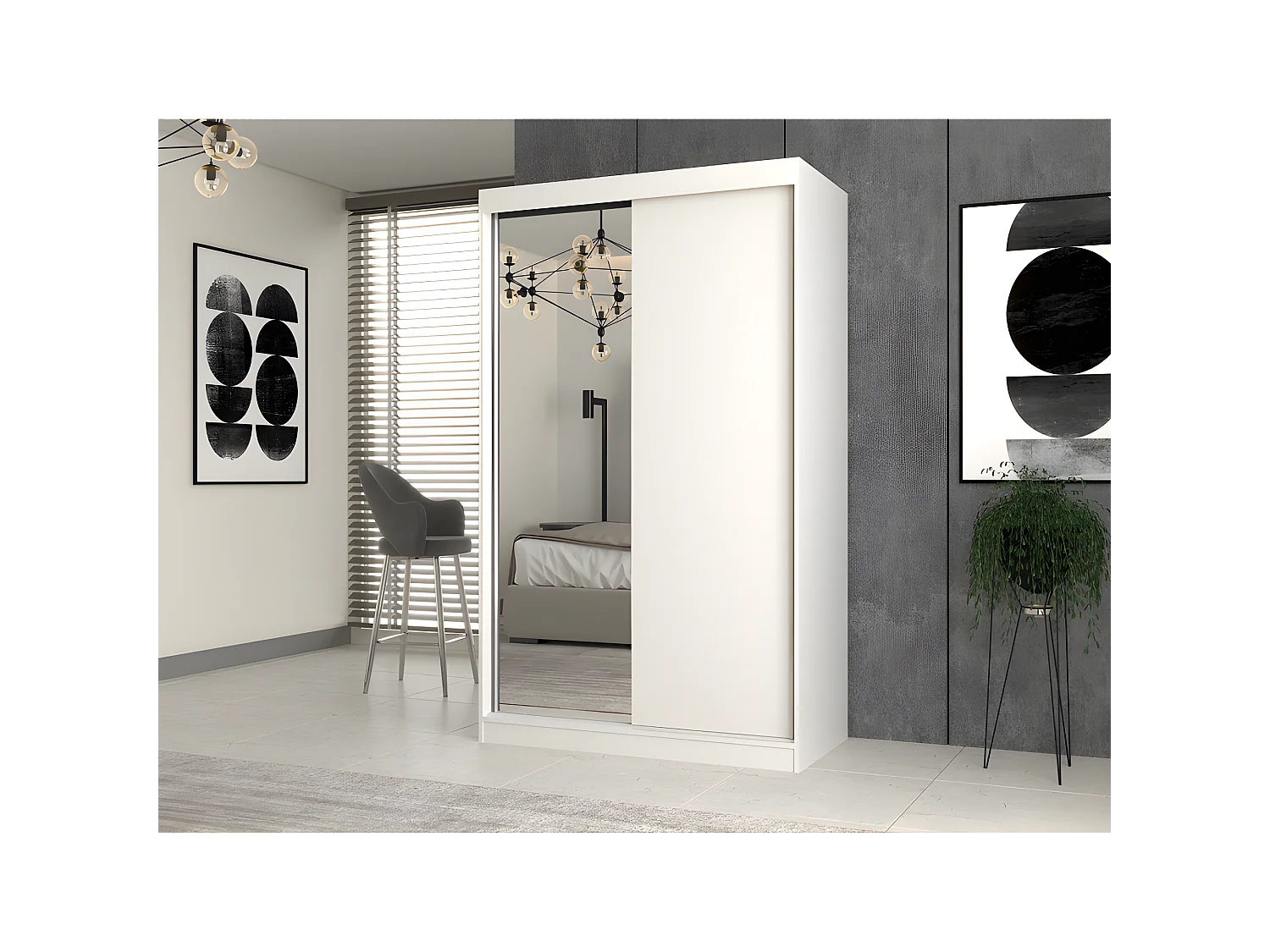 PAOLO - Armoire à 2 portes coulissantes - 1 miroir - L. 120 cm - Dressing de chambre 2 portes