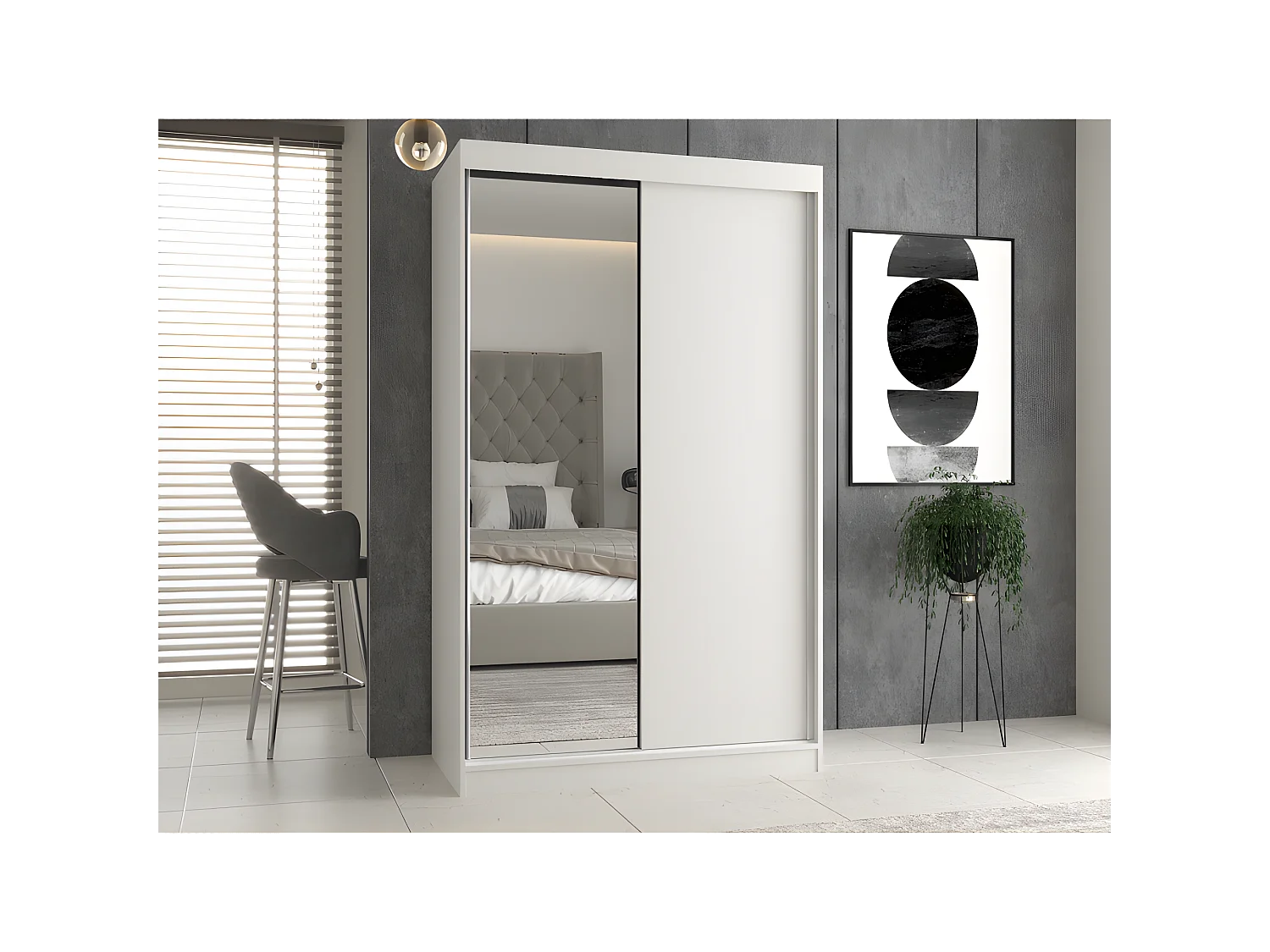 PAOLO - Armoire à 2 portes coulissantes - 1 miroir - L. 120 cm - Dressing de chambre 2 portes